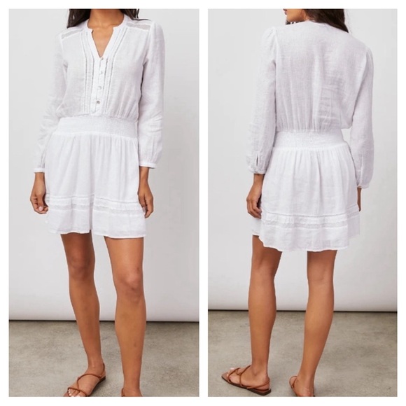 Rails Dresses & Skirts - Rails Solid White Lace Trim Jasmine Linen Blend Dress Women’s Size Small